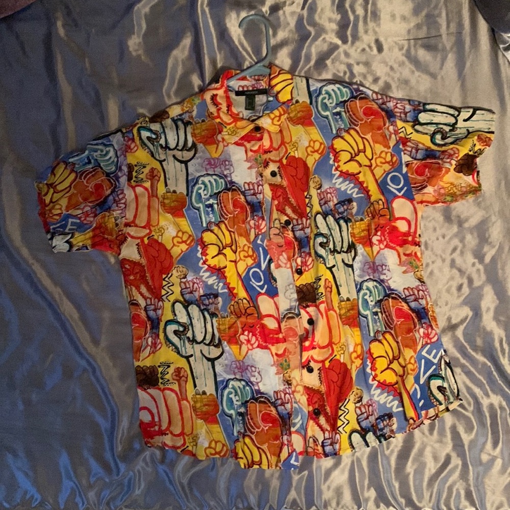 Rising fist button up shirt.
